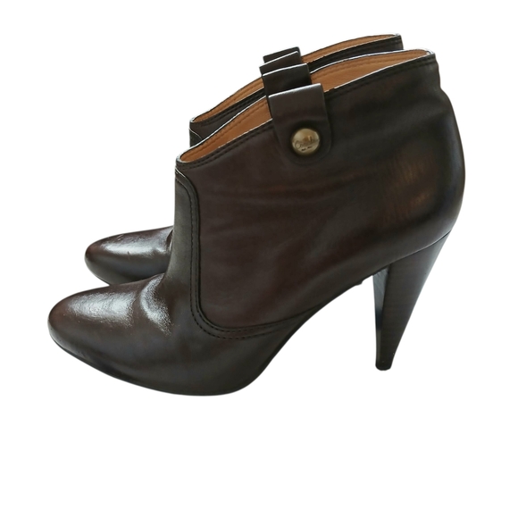 NEW Coach Aliza Booties Boots Women's Size 8 Dark Brown Leather Logo 4" Heel - Picture 1 of 12